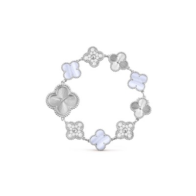 VAN CLEEF SWEET ALHAMBRA WATCH 18K WHITE GOLD CHALCEDONY DIAMOND VCARPEU100